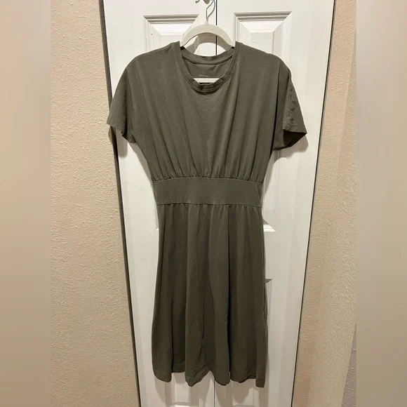 Everlane The Organic Cotton Waisted Dress Olive color Midi , size Small - Picture 7 of 11